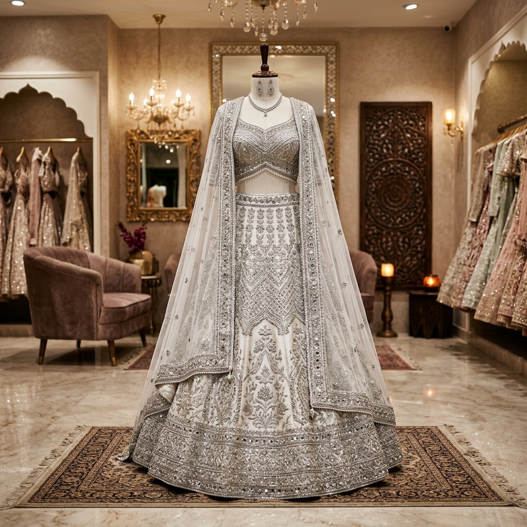 Silver & White Designer Lehenga