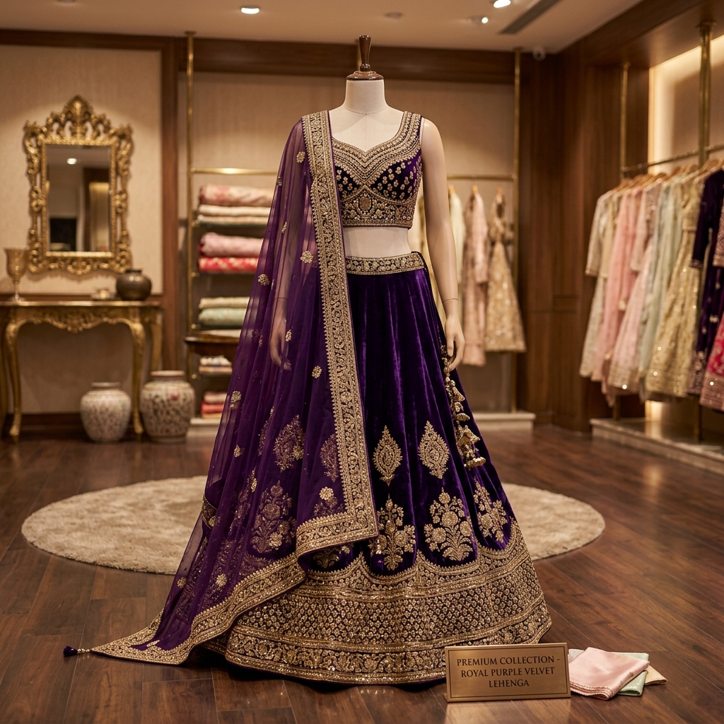 Deep Purple Velvet Lehenga