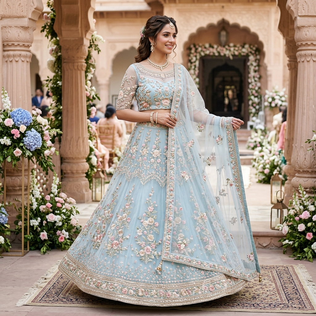 Pastel Blue Net Choli