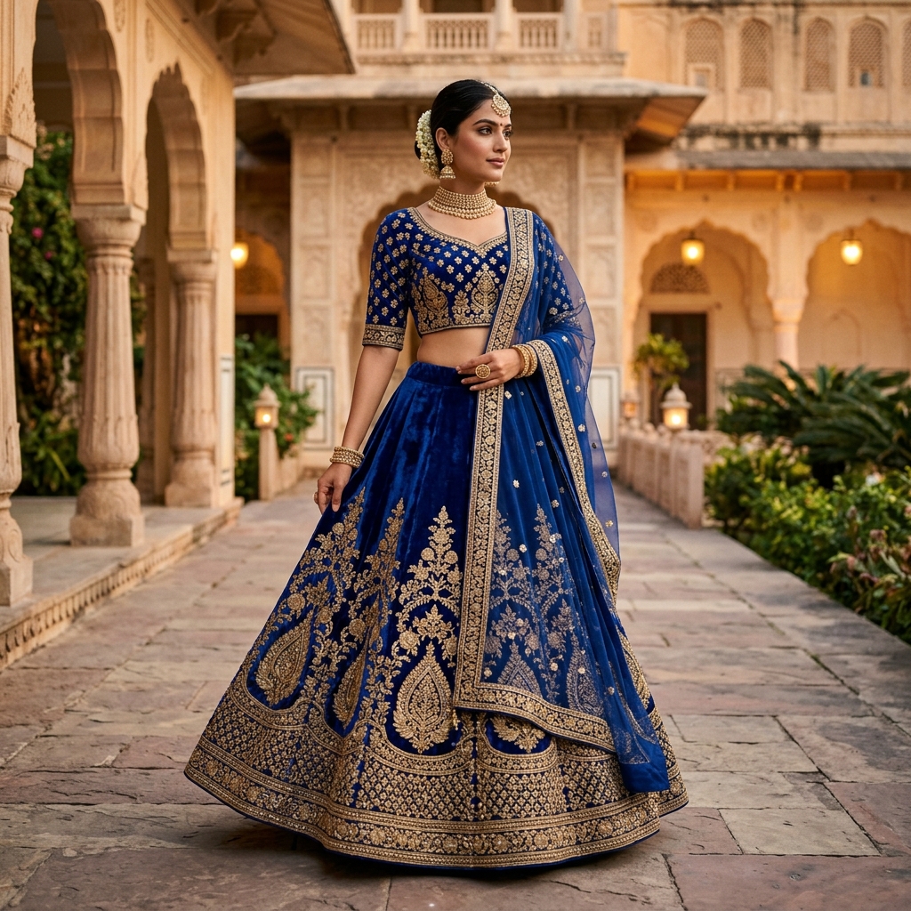 Royal Blue Velvet Choli