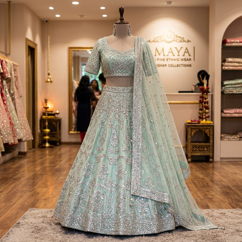 Mint Green Sequin Lehenga